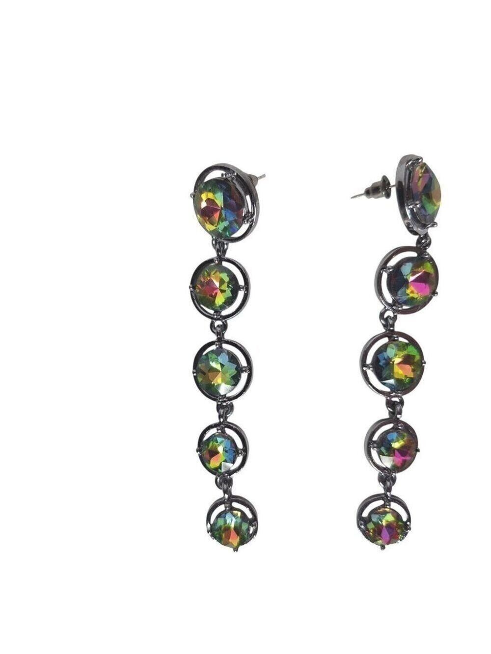 Gunmetal Rhinestone Drop Earrings Iridescent